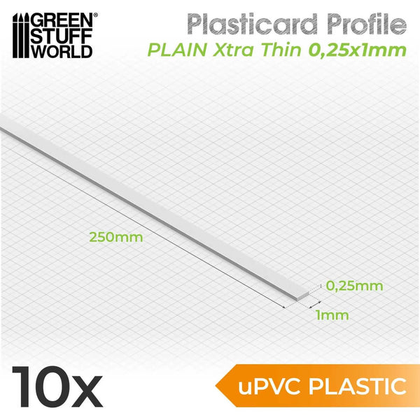 Green Stuff World uPVC Plasticard - Profile Xtra-thin 0.25x1 mm