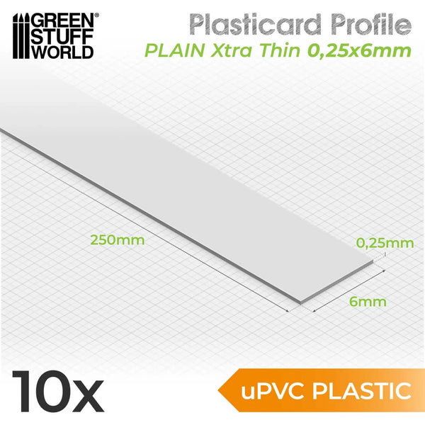 Green Stuff World uPVC Plasticard - Profile Xtra-thin 0.25mm x 6mm 10827