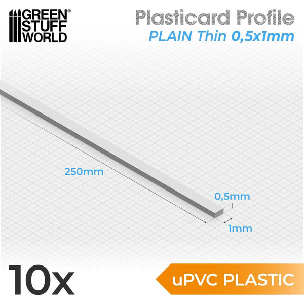 Green Stuff World uPVC Plasticard - Thin 0.50mm x 1mm 10833