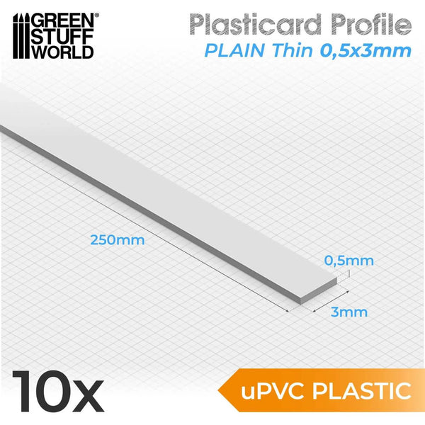 Green Stuff World uPVC Plasticard - Thin 0.50mm x 3mm 10835