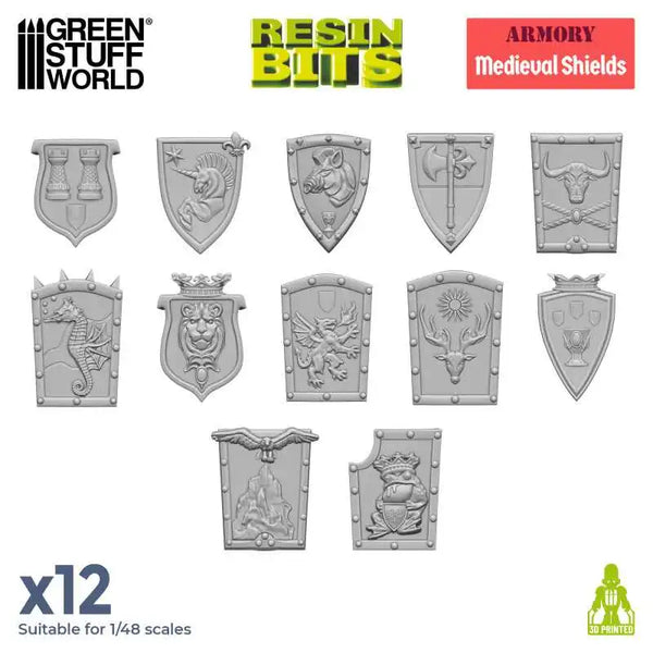 3D printed set - Old World Medieval Shields 12x 12789