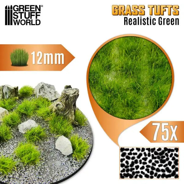 Grass TUFTS - 12mm self-adhesive - 75x - Realistic Green 12939