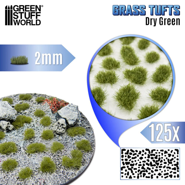 Green Stuff World  Static Grass Tufts 2 mm - Dry Green 12947