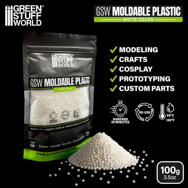 Green Stuff World Moldable thermoplastic beads - White 100g 6330