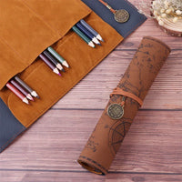 Penseelhouder Etui Leer Retro Schatkaart Dark Brown